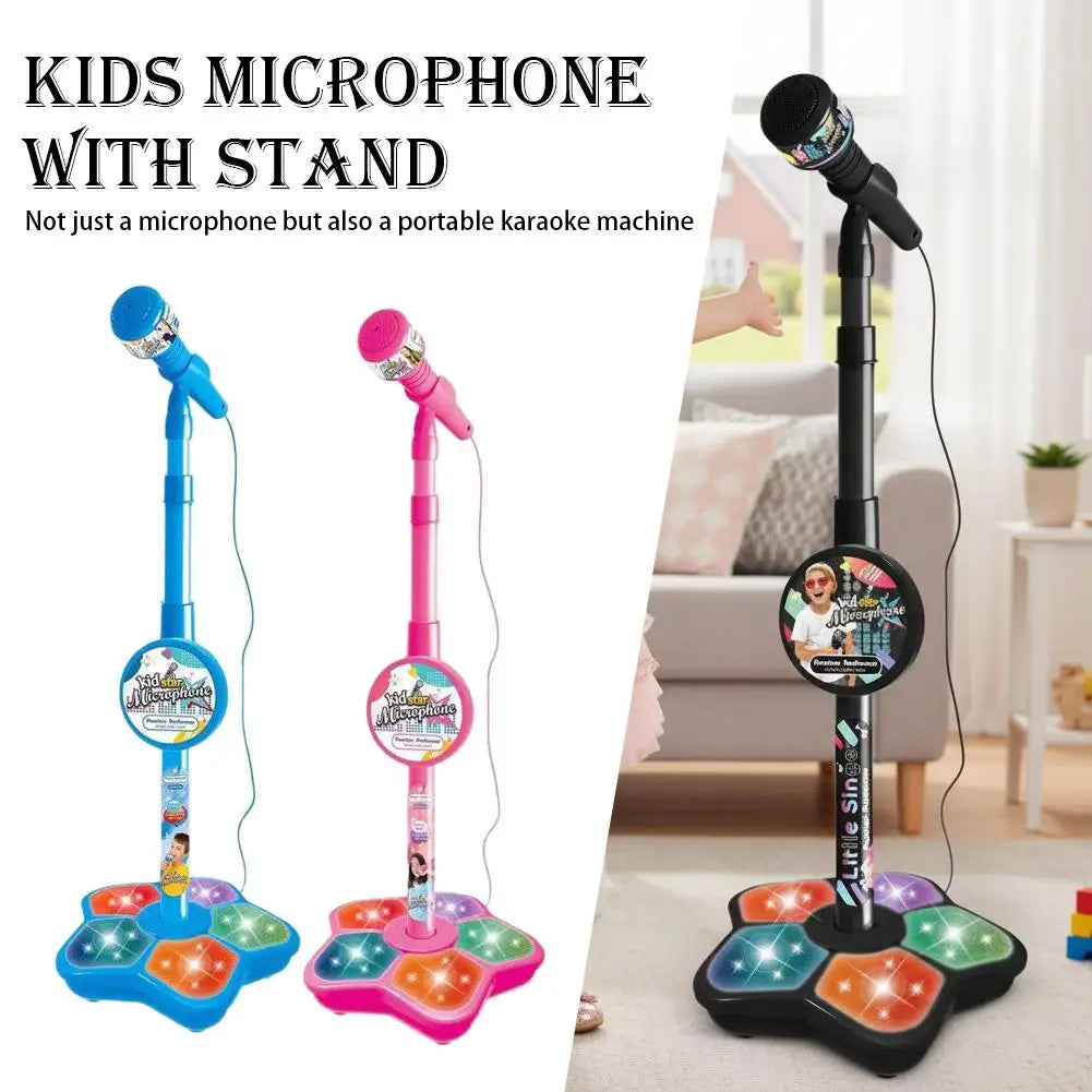 Kids Microphone with Stand Karaoke Song Music Instrument Toys Brain-Training Educational Toy Birthday Gift for Girl Boy