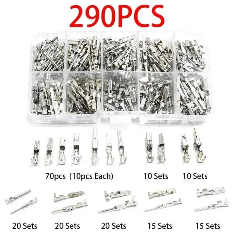 290pcs Cable Lugs Connectors Wire Connector Crimp Terminal Set Flat Plugs Cable Lugs Cable Shoes Plugs Assortment Kit For Cars