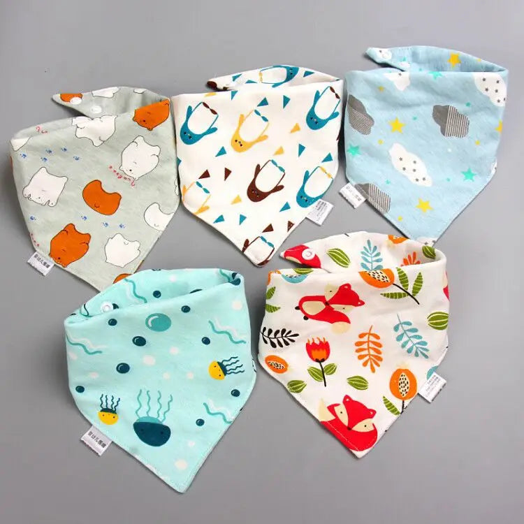 5 Pcs/Lot Baby Bandana Bibs Scarf Burp Cloths Saliva for Newborn Infant Toddler Boys Girls Kids Cartoon Triangle Cotton Bib