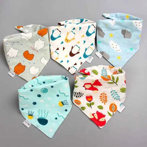 5 Pcs/Lot Baby Bandana Bibs Scarf Burp Cloths Saliva for Newborn Infant Toddler Boys Girls Kids Cartoon Triangle Cotton Bib