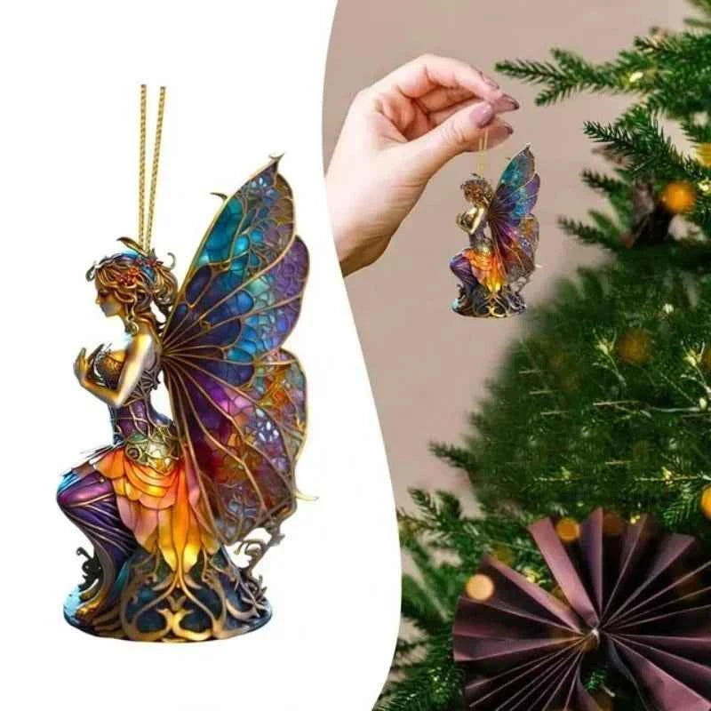 Christmas Decor Pendant Fairy Fairies Painted Charm Fun Mysterious Ornament Tree Painted Glass Window Hanging Party Decoration
