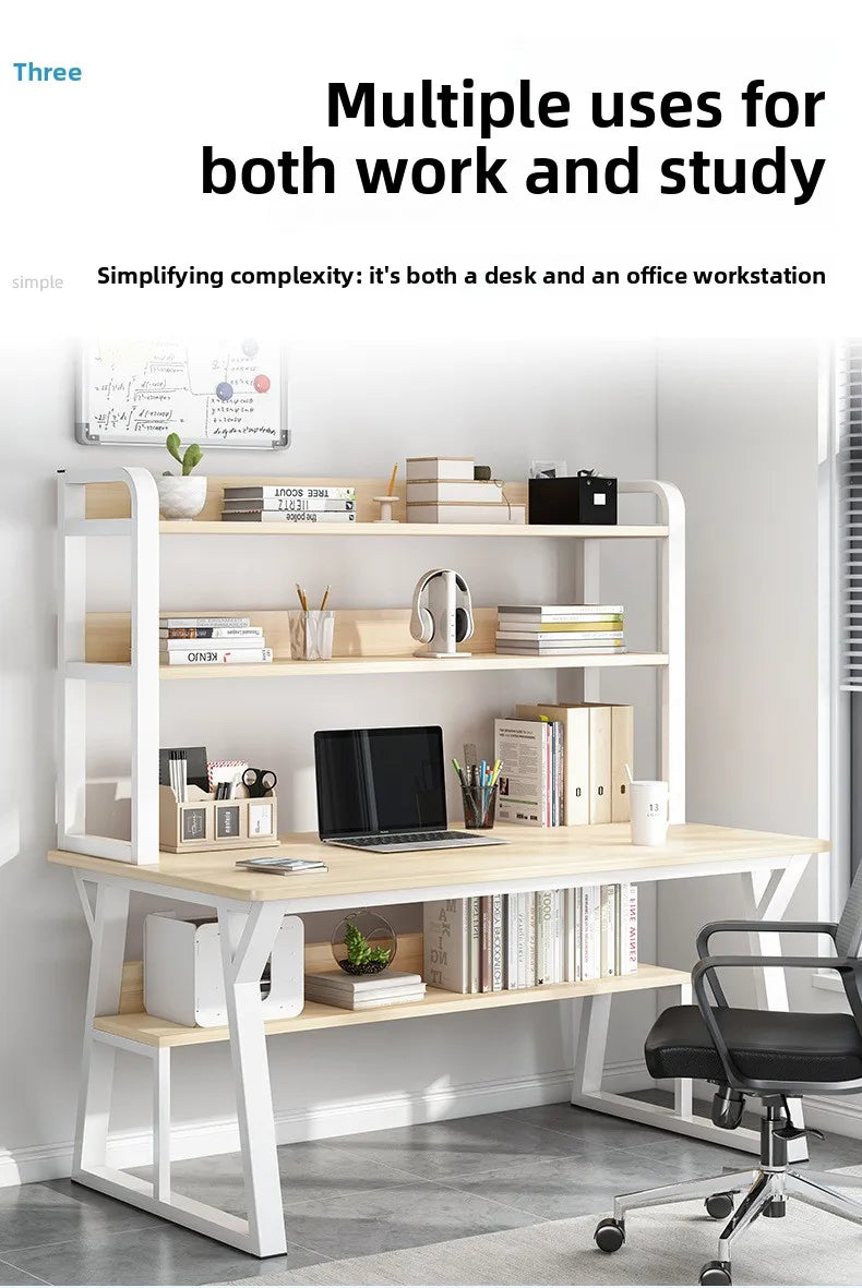 Stable Computer desk desktop desk bookshelf integrated writing desk household small apartment simple hole board desk
