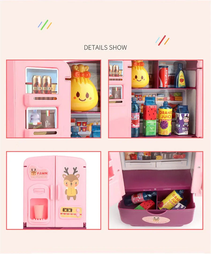 Kids Toy Fridge Mini Double Door Refrigerator Baby Toys Furniture Simulation Pretend Play Kitchen Toys Accessories Role Play