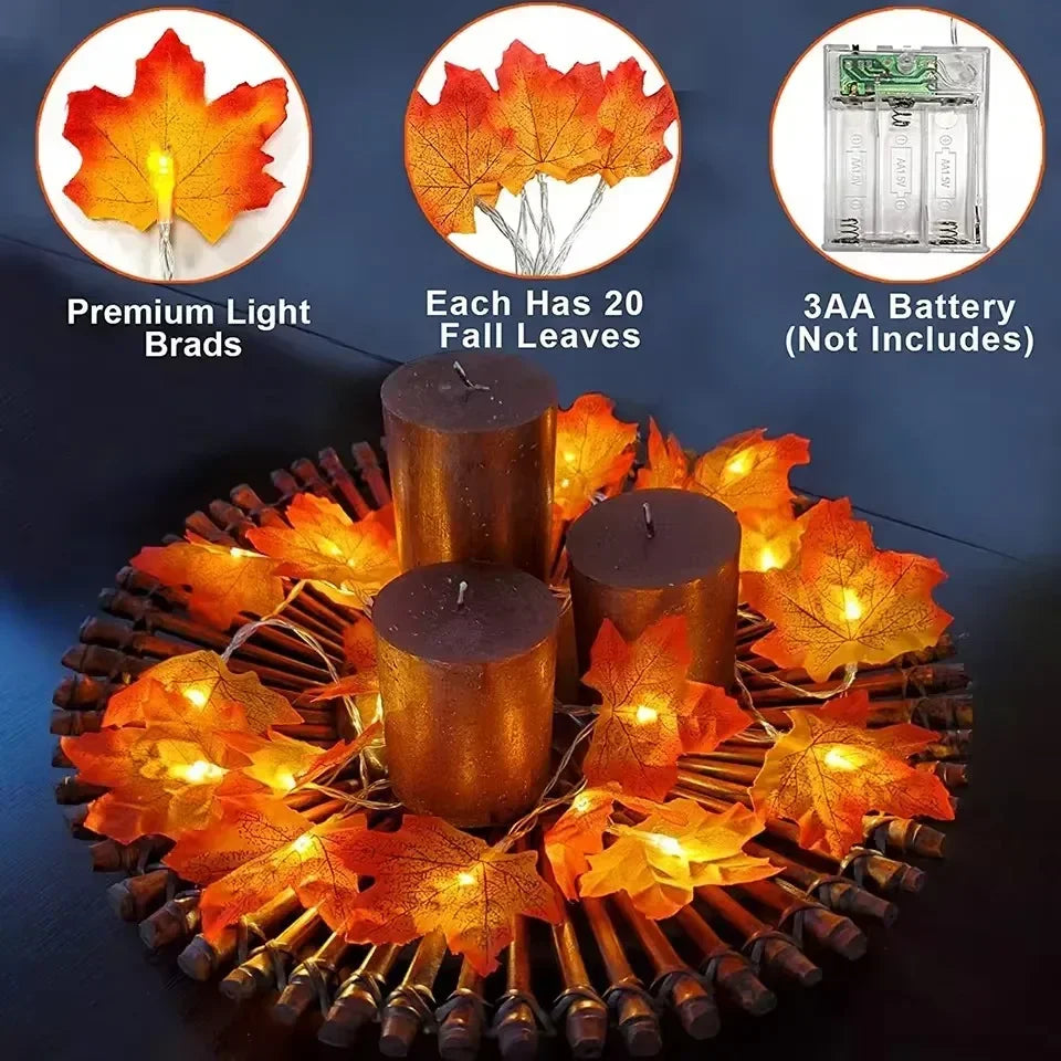 Indoor Home Autumn Harvest Festival Decor 1PC 3D Pumpkin & Maple Leaves String Lights Halloween Thanksgiving Decor Lamp