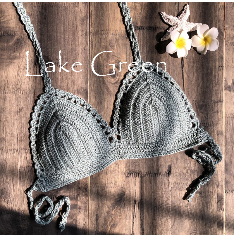 CROCHET BIKINI 2023 Sexy Top Handmade Knit Crochet Crop Top Women Summer Swimwear Camisoles Push Up Beach Tanks Halter Yoga Bras