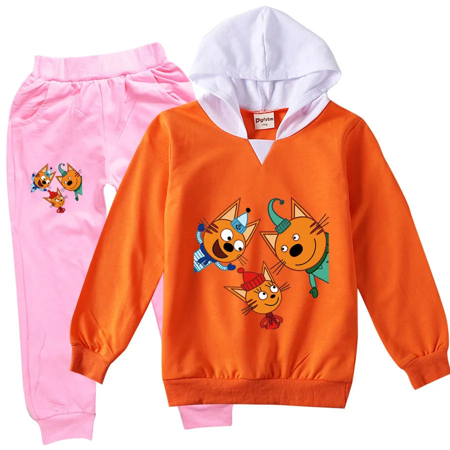 Kid-e-cats Clothes Kids Russian Три Кота My Family Three Happy Cats Hoodie Girls Outfits Children's Sets Boy Clothing