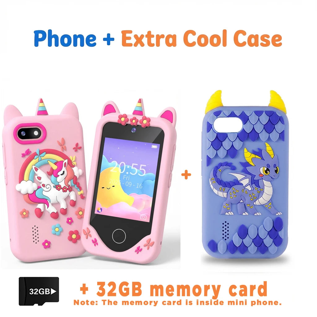 Kids Learning Phone for Girls & Boys 2.8" Touchscreen Dual Camera, Games, Video Player with 32GB SD Card Christmas Birthday Gift