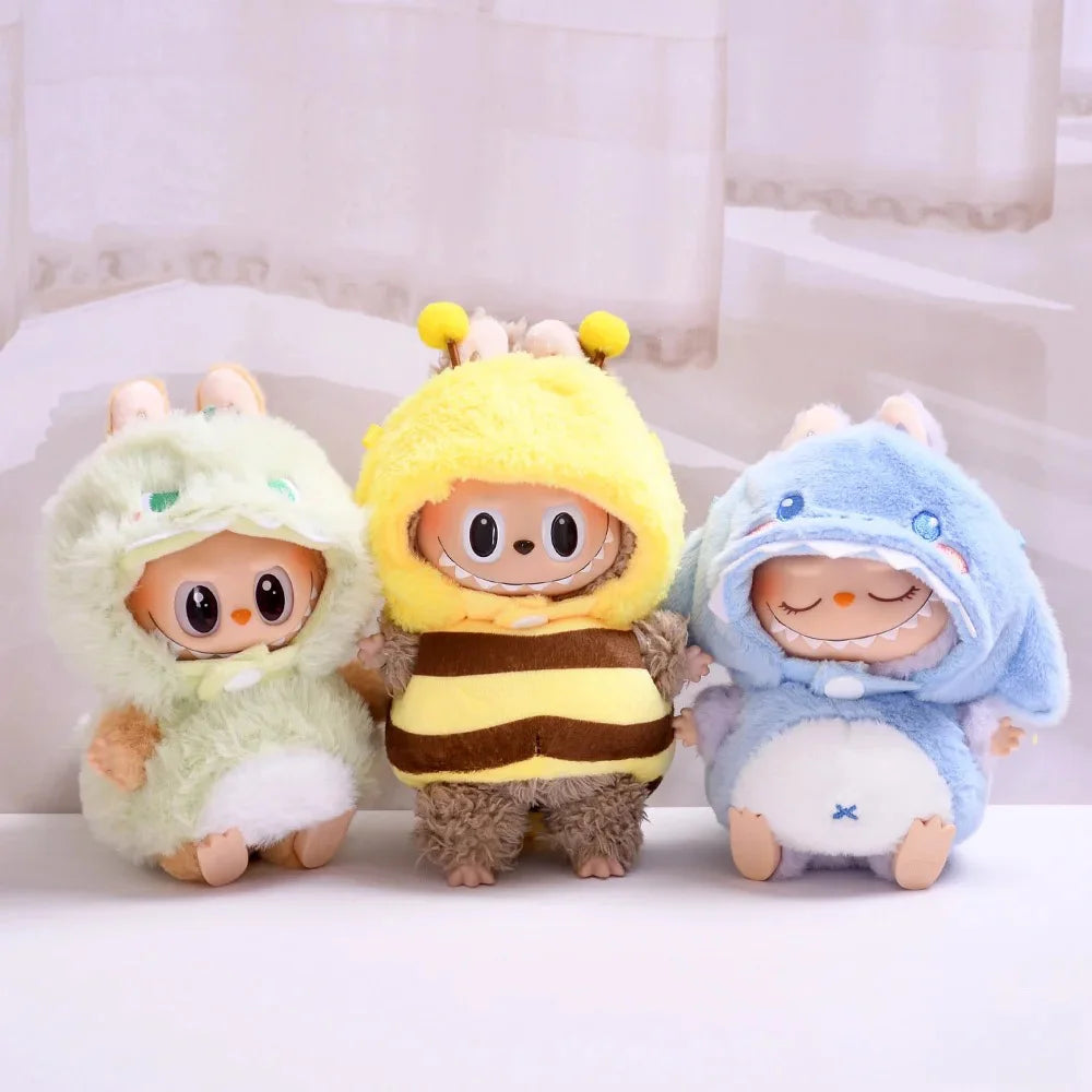 Doll Clothes For 15-17cm Labubu Pendant Sitting Baby Bee Dinosaur Shark Labubu Dolls Accessories Cute Decoration Little Clothes