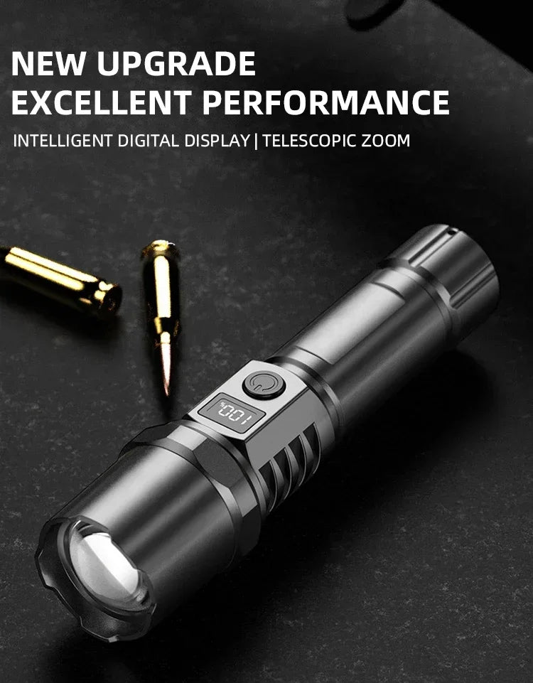 Super Bright LED Flashlight 3 Lighting Modes Built-in Battery Flashlights USB C Rechargeable Zoom Self Defensa Tactical Torch