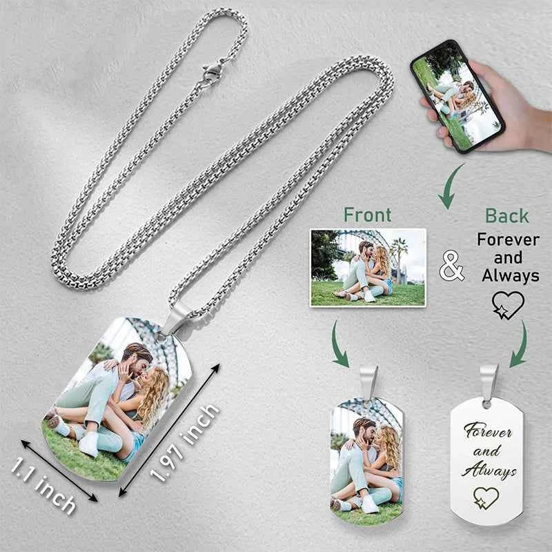 Custom Dog Tag Pendant Necklace Engraving Text/Pictures/Memorial Photo Stainless Steel Personalized Necklace for Men Women Gifts