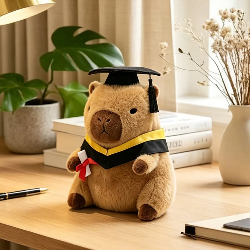 23cm Cute Graduation Capybara Plush Doll Doctor Cap Bear Animal Plush Stuffed Home Party Decor Gift For Kids Graduation Gifts