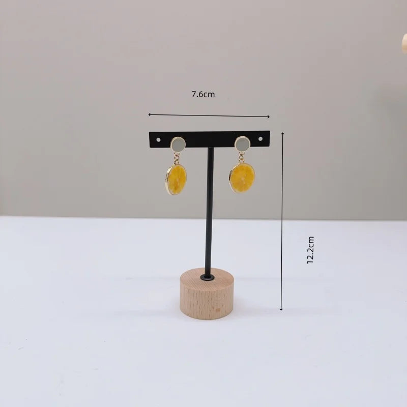 Metal T Bar Earring Display Stand Jewelry Stand with Wooden Round Base Earring Hanging Holders Jewelry Organizer