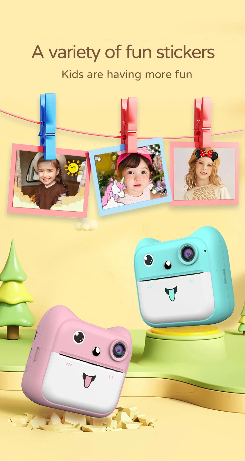 Kids Photo Camera Printer Mini Thermal Print Camera Children Digital Video Camera Toy Gifts for 4-12 Years Kids Girls Boys