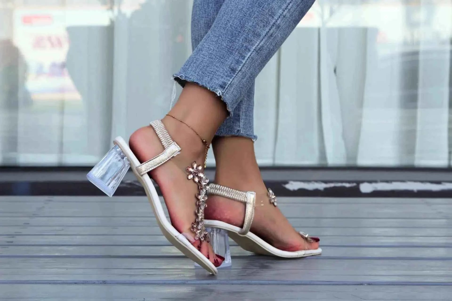 2024 Summer Rhinestone Butterfly Sandals, New Crystal and Fashion Transparent High Heels, Casual Street Women's Shoes