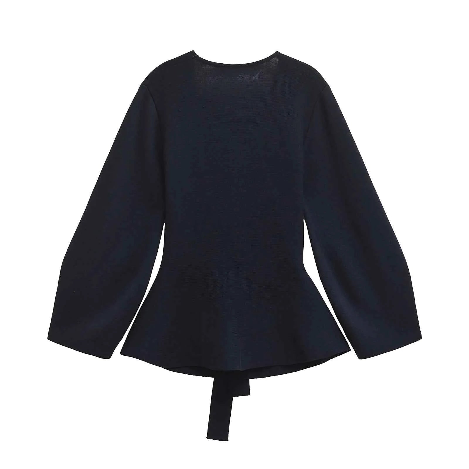 Spring Women Shoulder Pad Belt Knit Blazer Women Retro V-neck Long Sleeve Versatile Female Coat Women Clothes 9598/128