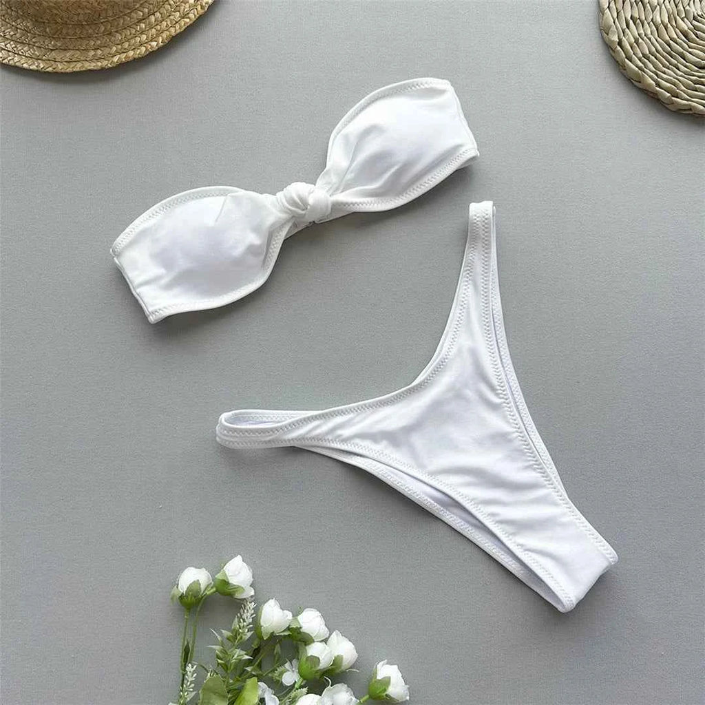 Bandeau Knotted Brazilian High Cut Bikini Women Swimwear Female Swimsuit Two-pieces Bikini set Bather Bathing Suit Swim V5930