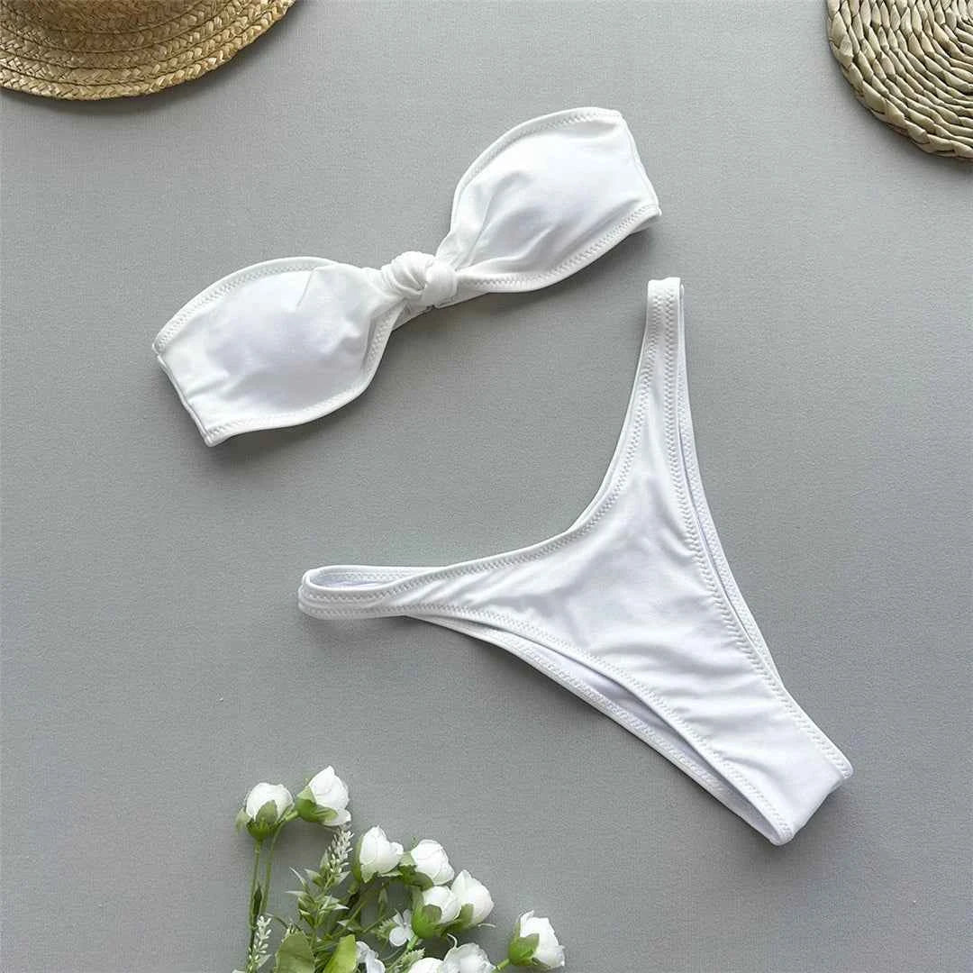 Bandeau Knotted Brazilian High Cut Bikini Women Swimwear Female Swimsuit Two-pieces Bikini set Bather Bathing Suit Swim V5930