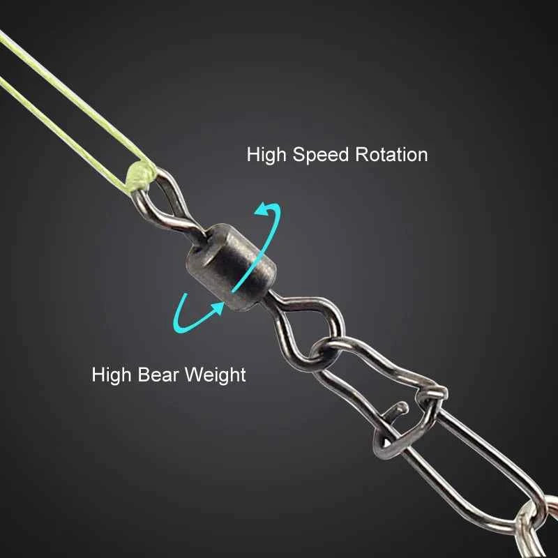 50pc/box Stainless Steel Fishing Connector Pin 4# 6# 8#10#12# Bearing Rolling Swivel with Snap Fishhook Lure Accessories