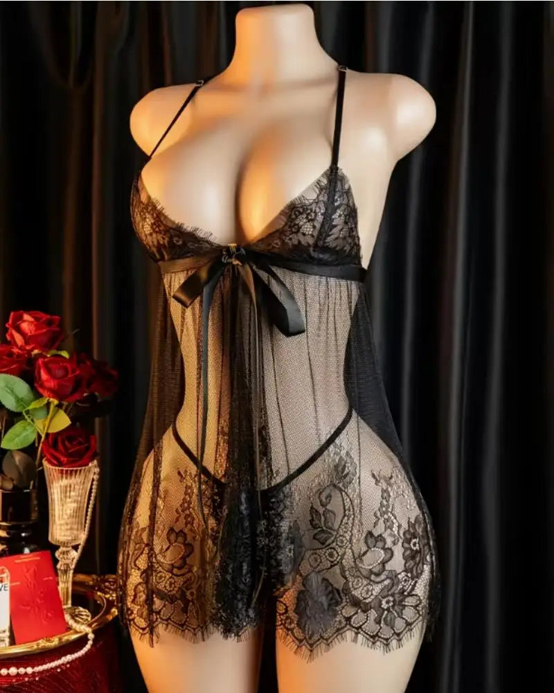 Sexy Lingerie Women's Lace Shirt Sleepwear Pajamas Lace Dress Erotic Costumes Exotic Apparel Female Sexiest Nighties Nightgown