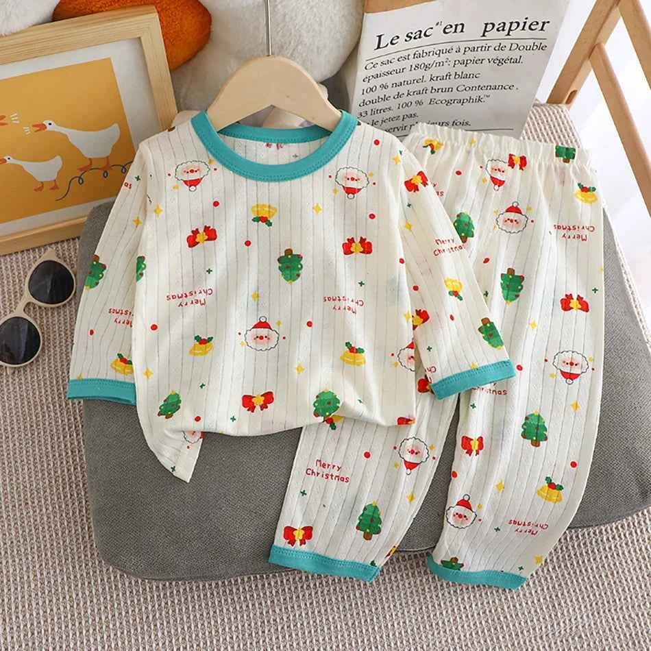 Summer Kids Cotton Pajama Sets Long Sleeve Pants Suitable Baby Gentle Nighttime Comfortable Sleepwear in Air Conditioned Rooms