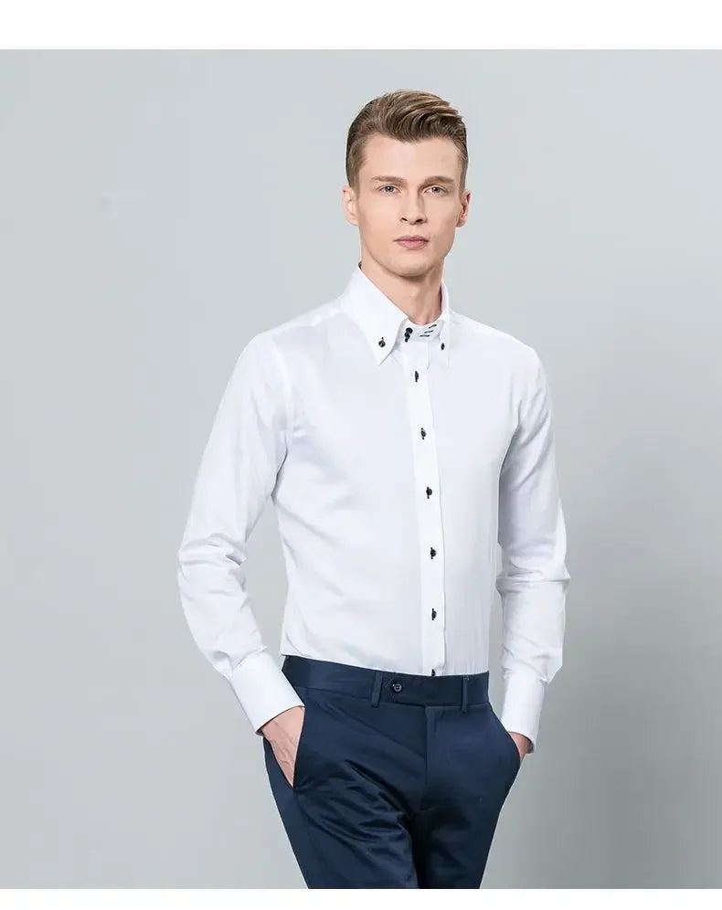 Men's Dress Shirts with New Stretch and Anti-Wrinkle Technology, Long Sleeve Business Blouse for Slim Fit Camisa Social