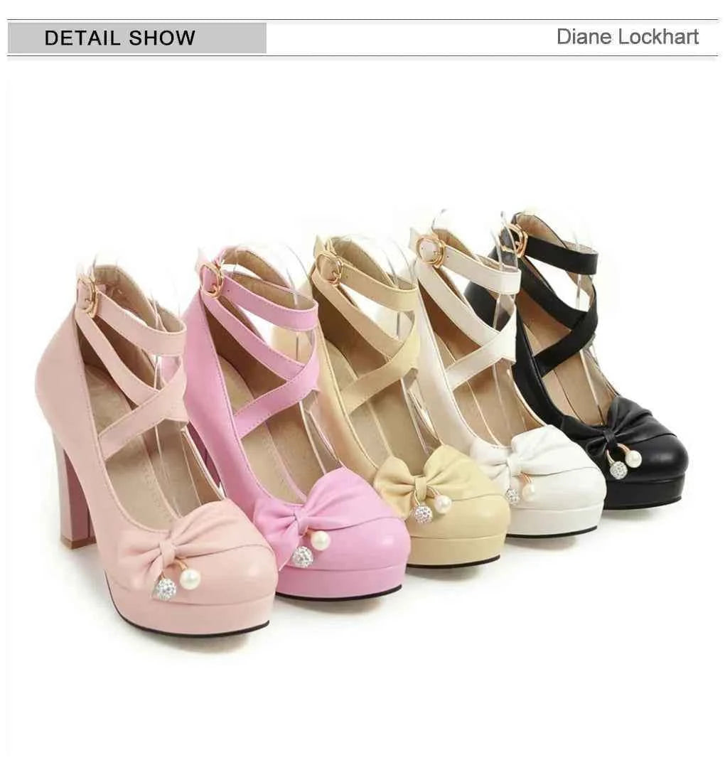 High Heels Women 2025 Trend Chunky Heels Platform Lolita Mary Jane Elegant Party Korean Shoes Dress White The Glossy Fashion