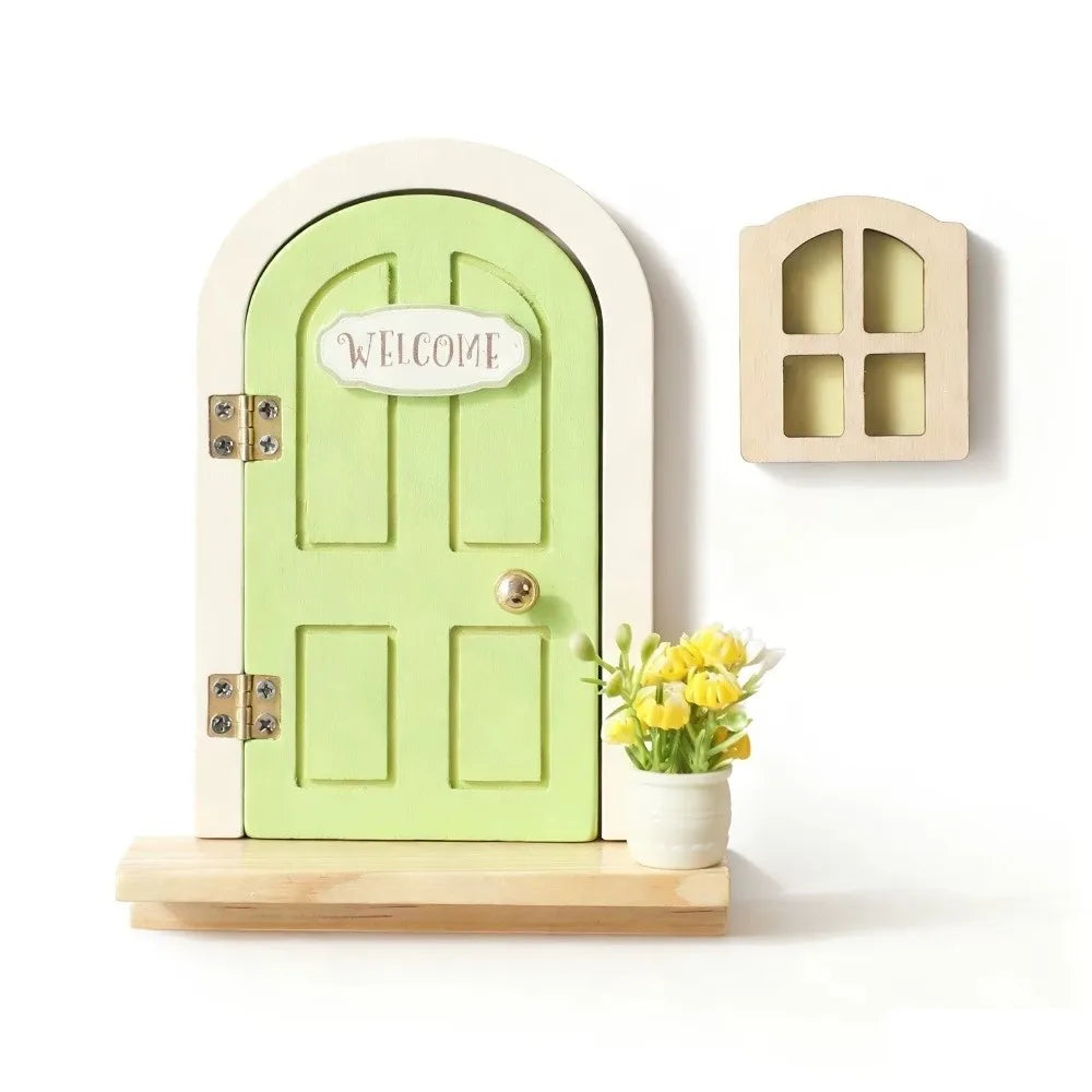 Glows in The Dark Window Dollhouse Home Decorations Mini Creative Fairy Elf Door Funny Wooden Mouse Hole Nursery Decor