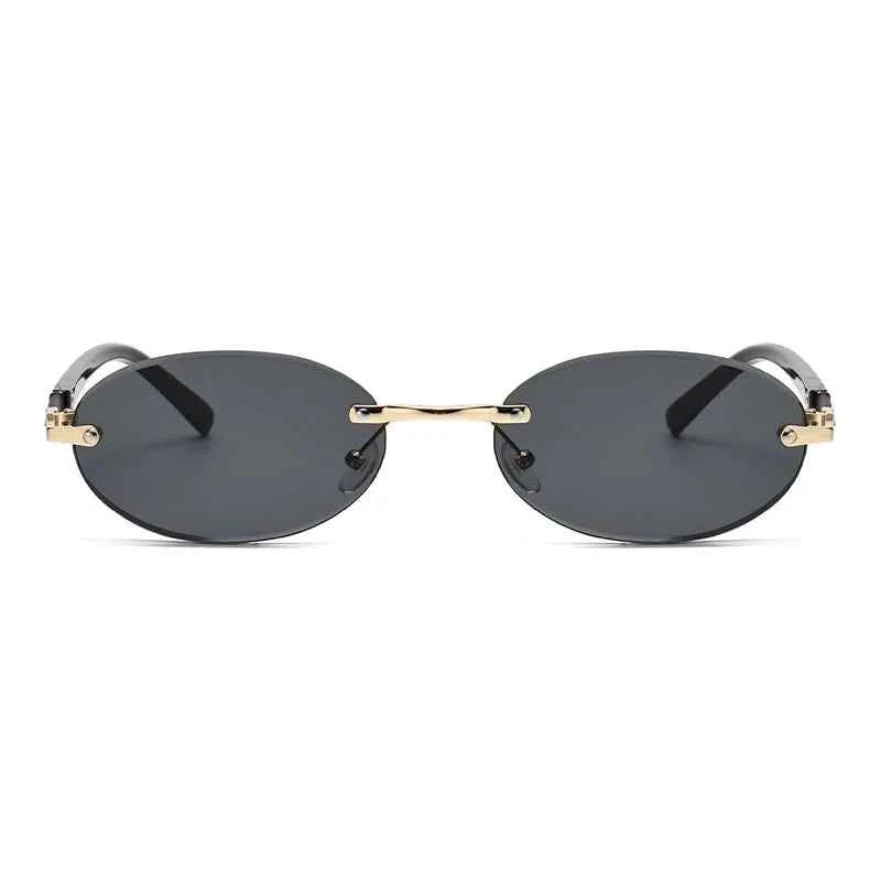 Popular Women Men Shades Oval Sun Glasses for Female Male Summer Traveling UV400 Rimless Sunglasses Round Fashion Gafas De Sol