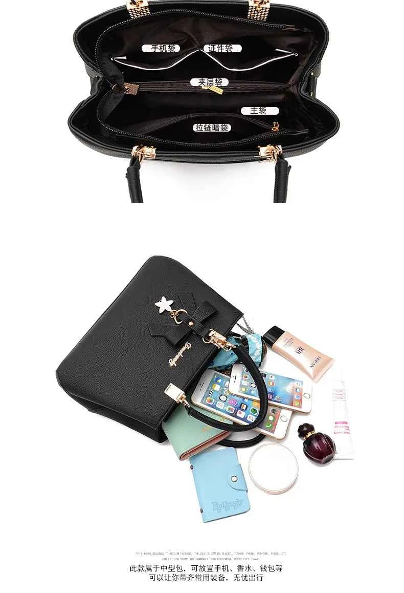Yogodlns Elegant Women Messenger Bags with flower pendant Office Ladies Totes Pure Leather Handbag for female Crossbody Shoulder