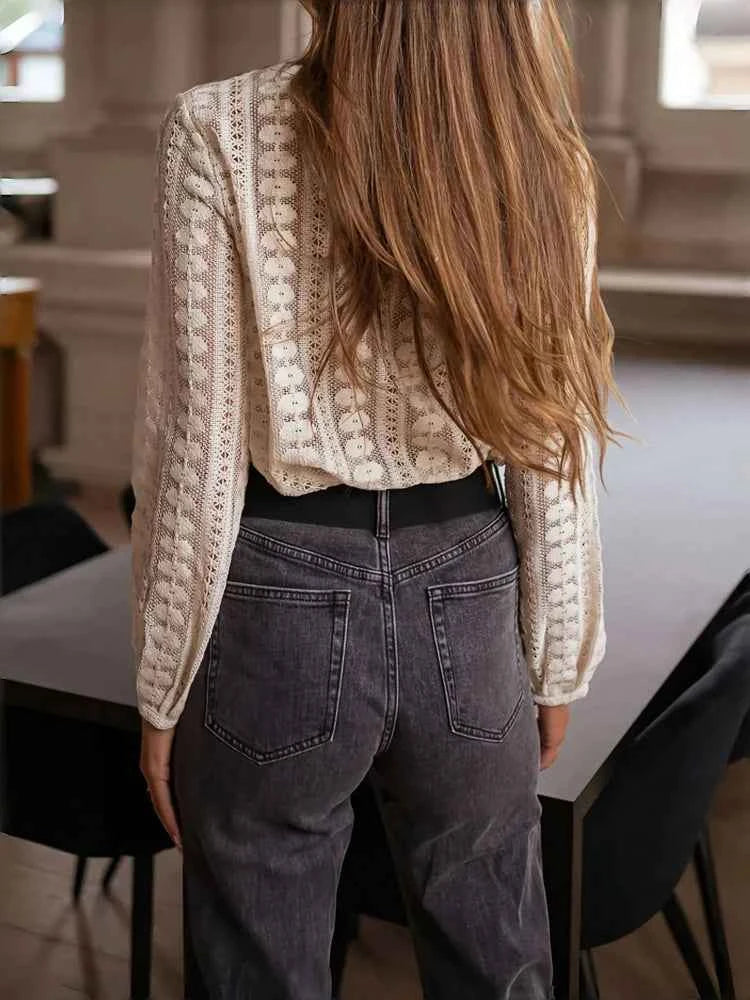 Autumn New Arrivals Women's Pullover Elegant and Refined Round Neck Long Sleeves Openwork Fashionable Long-Sleeved Pullover Top