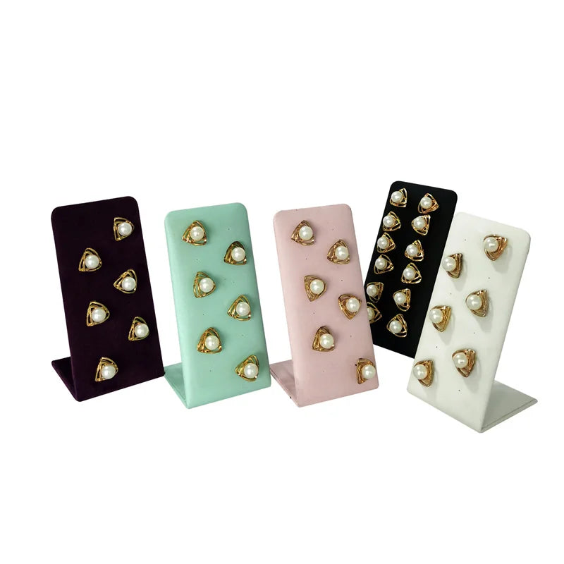 L-Shaped PU Leather 12-Hole Stud Earrings Display Stand - 3 Colors 6-Pair Capacity Jewelry Organizer for Counter Retail Display