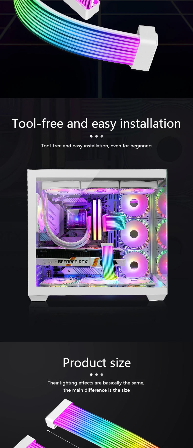 Computer Case Bendable ARGB Light Board,Suitable For Graphics Card 24pin/8pin/2x8pin/12VHPWR/Motherboard Decorative light strip