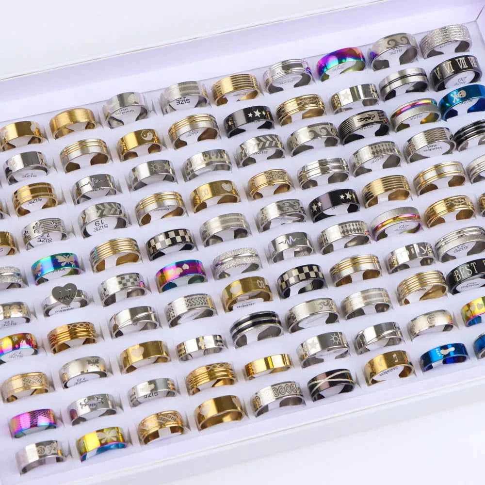 10/20 Pcs/Lot Fashion Multi Style Stainless Steel Jewelry Rings Zircon Crystal Spinner 5 Colors Punk Spikes For Womens Mens Gift