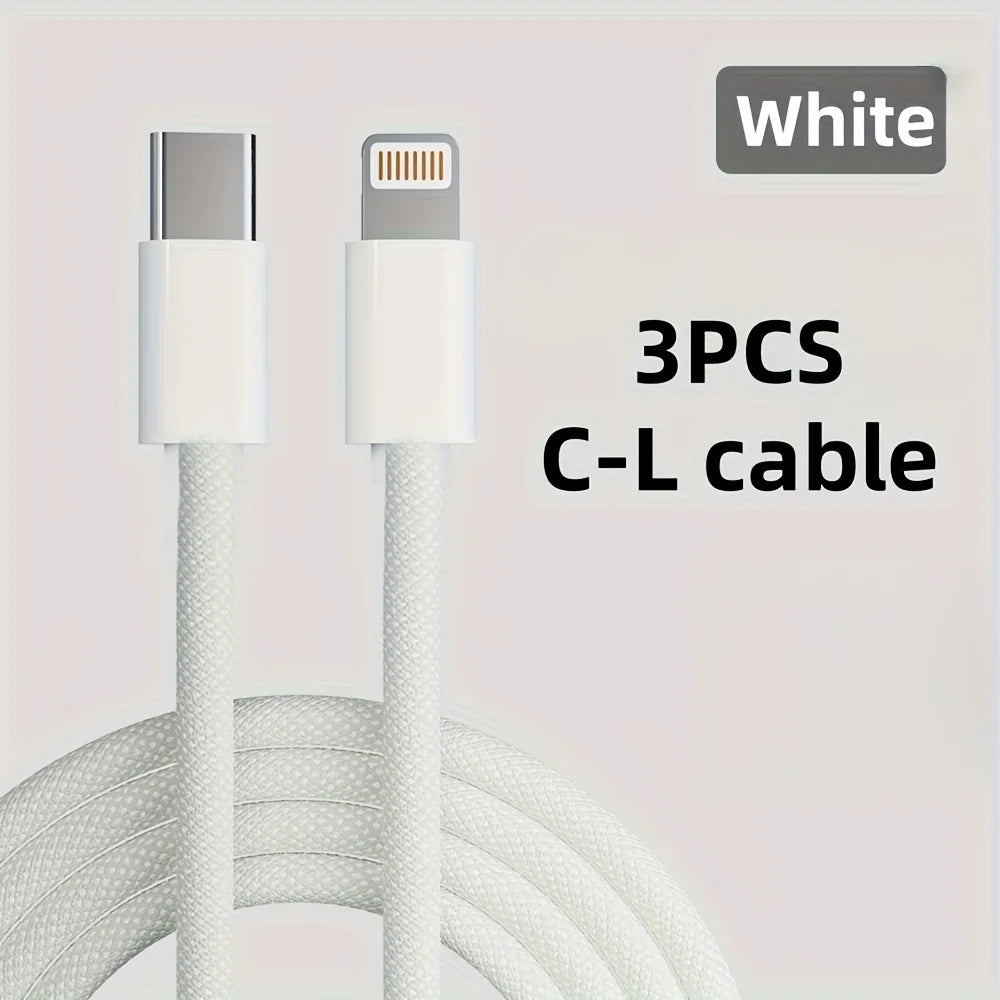 grey-3PCS Color USB-C to Lightning Braided Charging Cable 2.4A