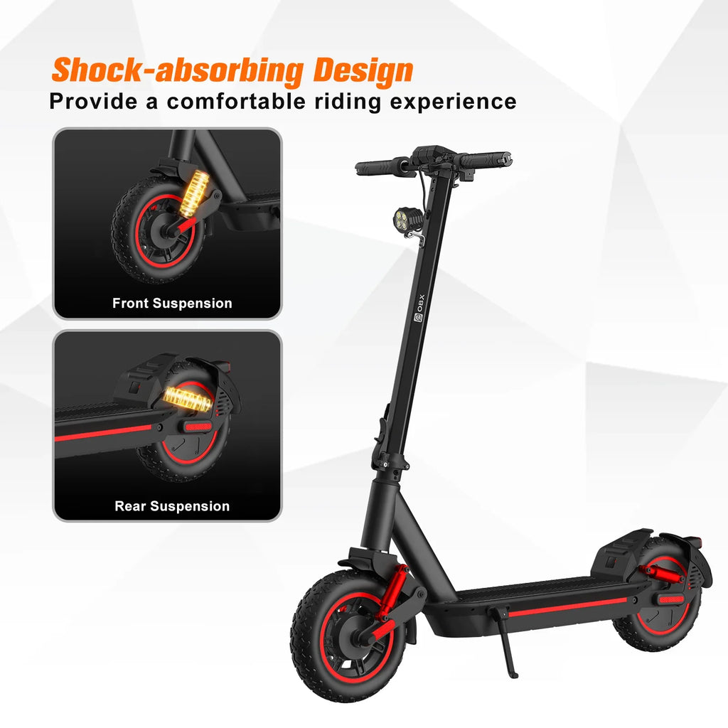 Electric Foldable Scooter 30 MPH Fastest Dual Motor for Adult Scooter 1200W Peak 33Mile Long Range 10" Off-Road Tires 48V 13ah