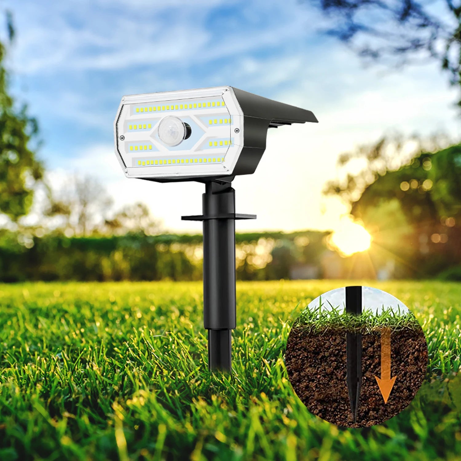 LED Solar Garden Lights 60LED Security Lights Outdoor Motion Sensor Solar Landscape Spotlights 3 Modes Waterproof Yard Wall