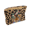 Fashionable tiger leopard print corduroy makeup bag with zipper, lightweight multifunctional cosmetic storage bag with lining