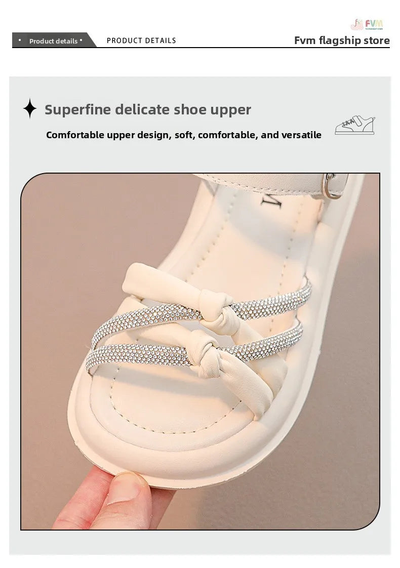 2026Summer Princess Girls Sandals Summer Children Beach Shoes Girls Open-toed Sandals Soft PU Leather Flat Kids Sandals For Girl