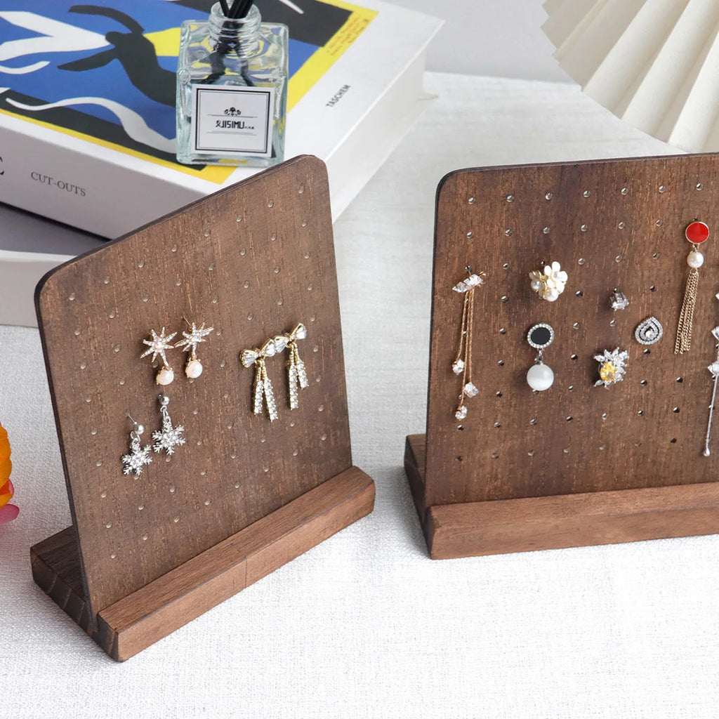 72 Holes Earring Holder Wood Earring Stands with Base Earring Hanger Board Stud Earring Stand Organizer Jewelry Rack Display