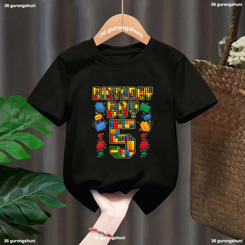 Building Blocks 1-10 Birthday Boys T-shirt Funny Block Graphic Print Toddler T-shirt Gifts kids Birthday Party Clothing T-shirt