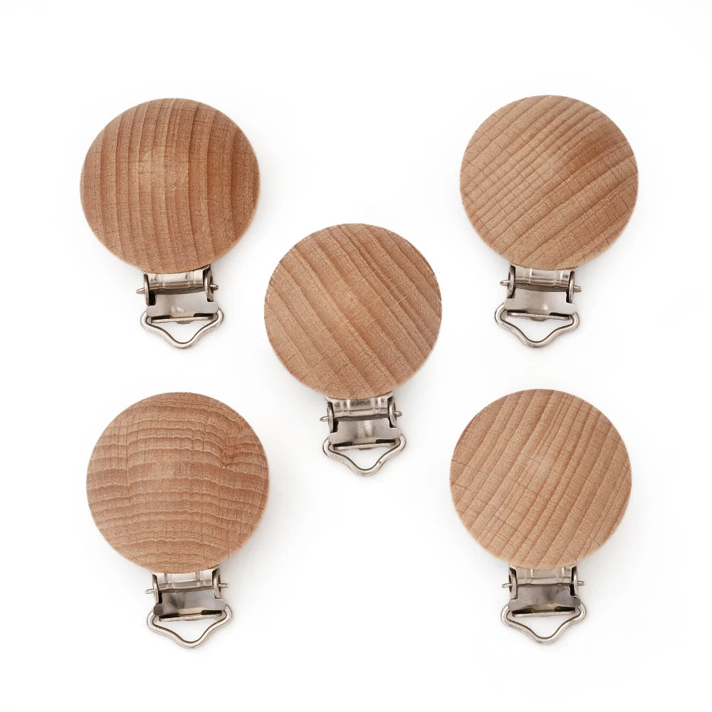 10Pcs Wooden Baby Pacifier Holder Metal Clip Beech Baby Pacifier Clips Chain Accessories Wooden Teether Toy BPA Free