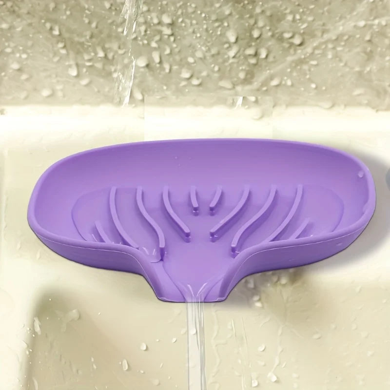 Silicone Soap Dish for Bathroom Sink with Drainage Design