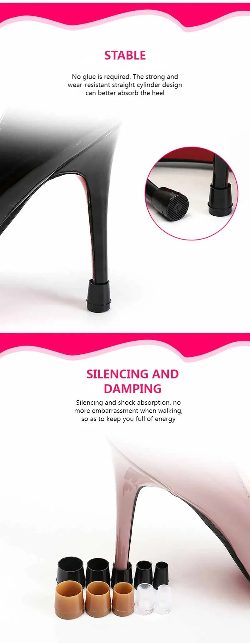 Thin Heel Protector Silicone Non-slip Wearable Heel Cover Round Woman High Heels Protective Cover TPU/PVC Material Soft Damping