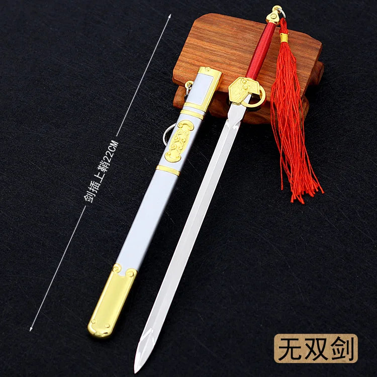 22cm Metal Sword machete Blade Espadas Manga Anime Keychain Toy Ancient Chinese Weapons Pendant Decoration Ornament Accessories