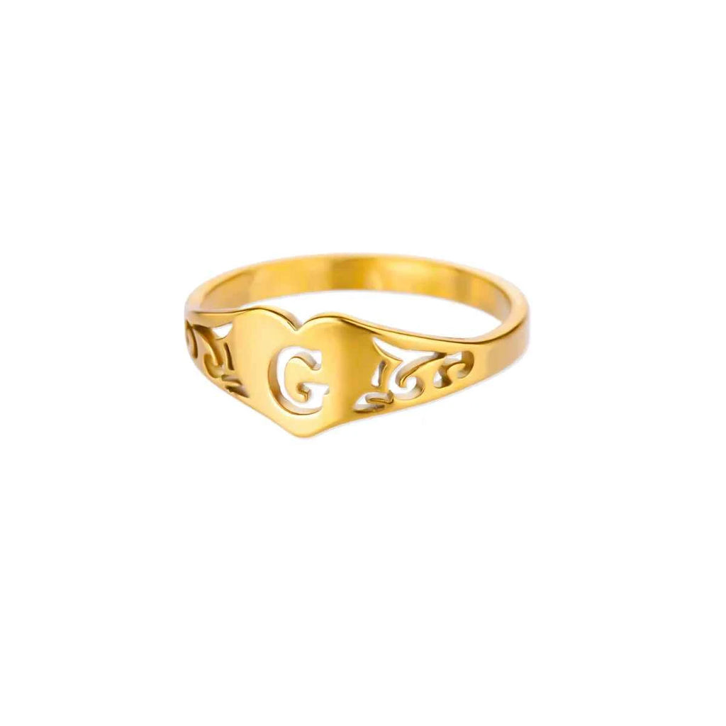 Fashion Hollow Initial Letter Heart Rings For Women Gold Color Stainless Steel A-Z Letter Ring Aesthetic Wedding Jewelry Gift
