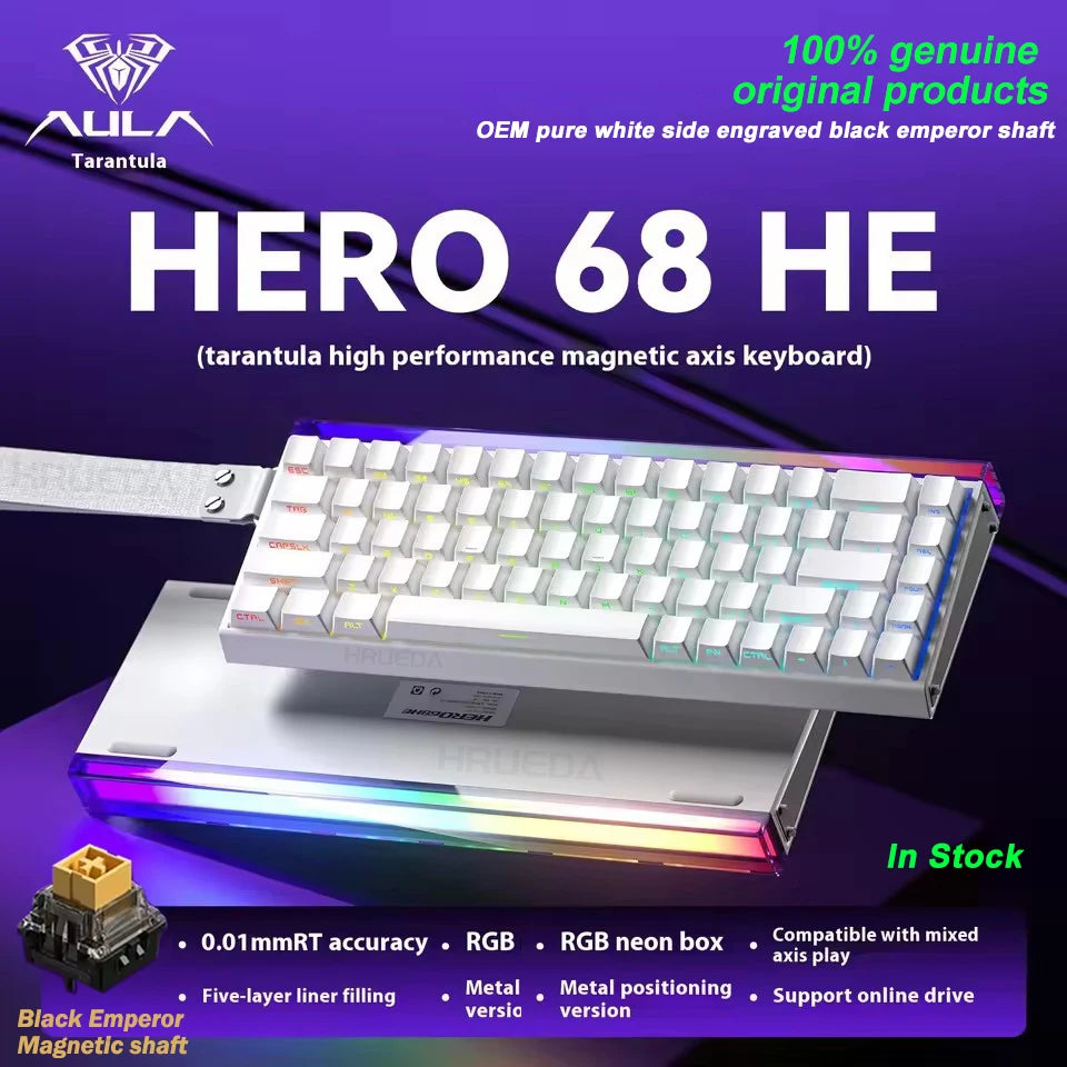 AULA HERO68 HE Magnetic Switch Wired Gaming Keyboard Rapid Trigger 8K Return Esports Gamer Keyboard RGB Wired Gaming Keyboard