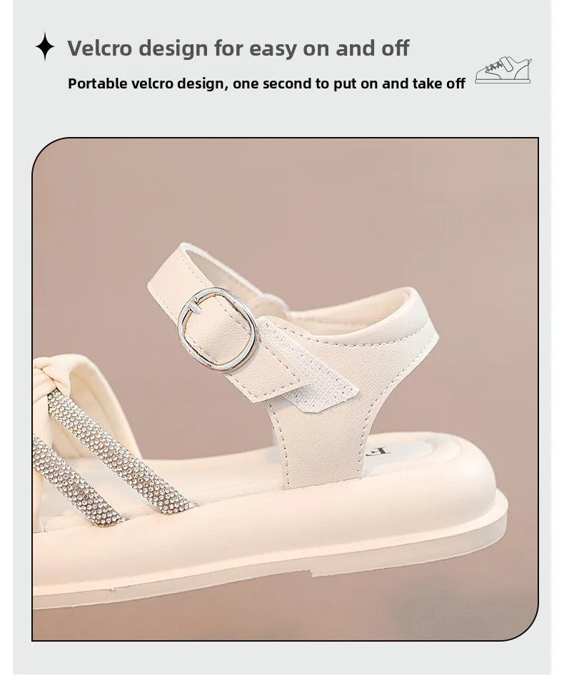 2026Summer Princess Girls Sandals Summer Children Beach Shoes Girls Open-toed Sandals Soft PU Leather Flat Kids Sandals For Girl