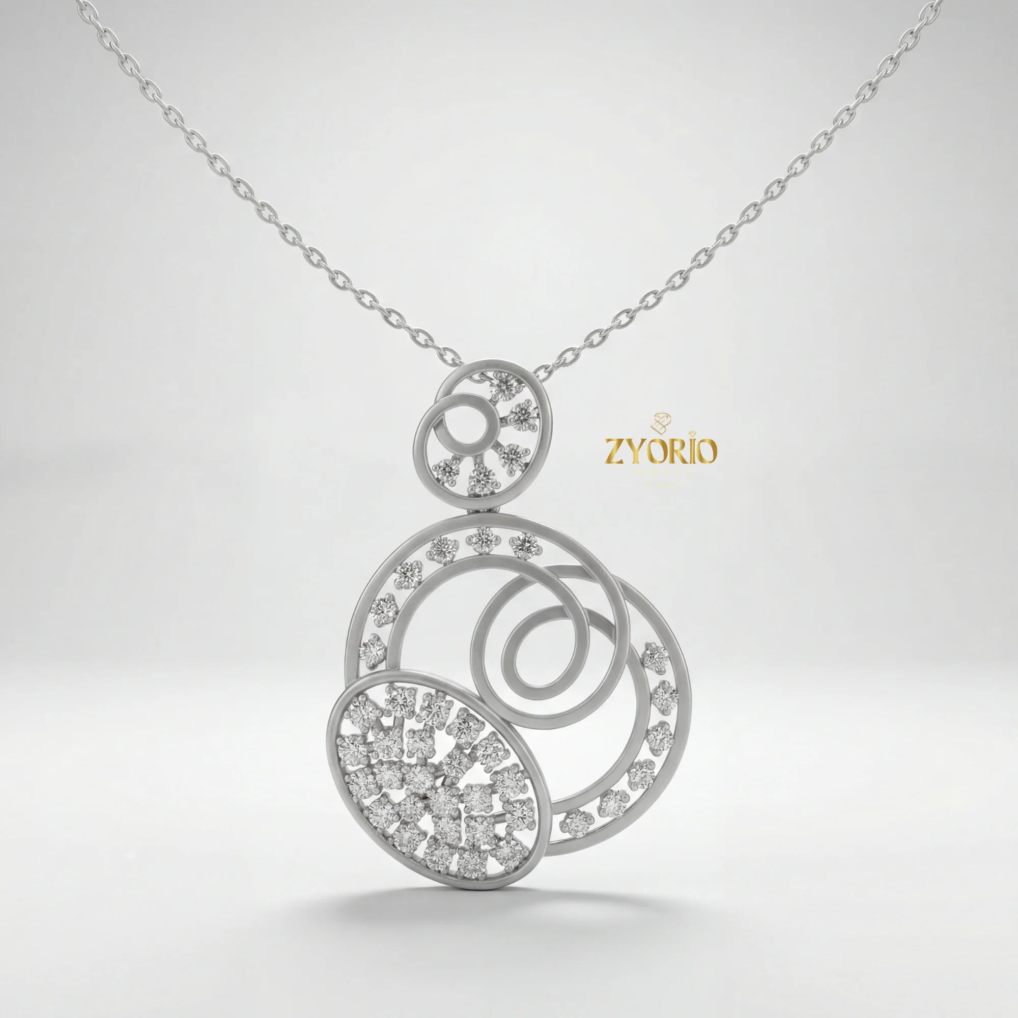 Sterling Silver Triple Circle Diamond Pendant Necklace Modern Luxury Jewelry for Engagement Wedding Anniversary Party