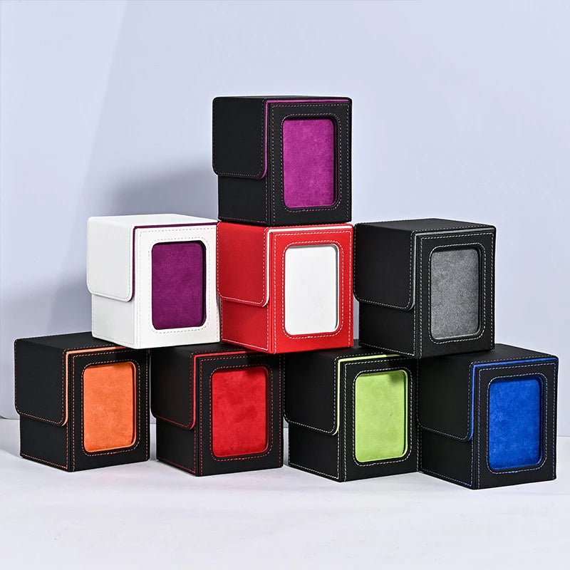 Card Deck Box,Card Storage Box holds 100+ Single Sleeved Cards, PU Leather Magnetic Closure for Magic cards TCG cards