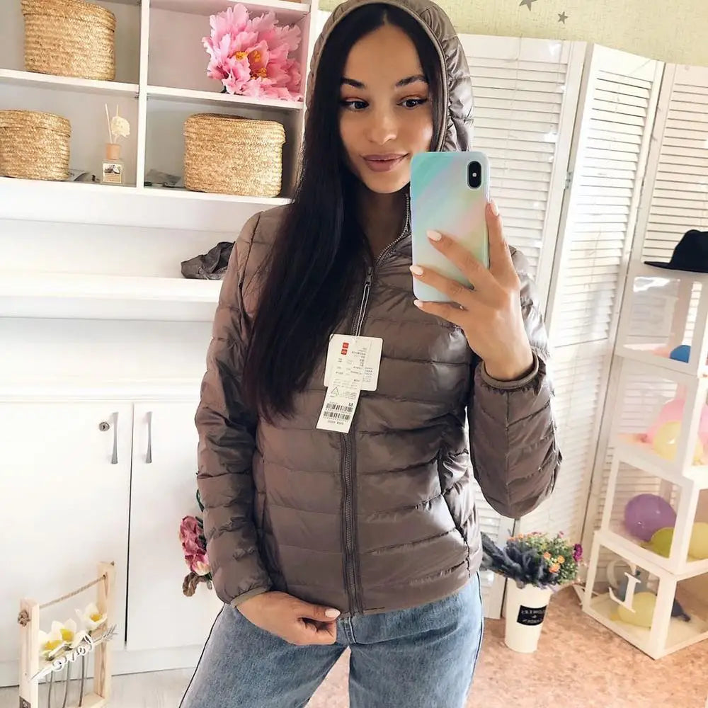 Ultra Light White Duck Down Jacket for Women, Warm Coat for Lady, Female Hooded Parka, Plus Size, 7XL, Autumn and Winter 2024